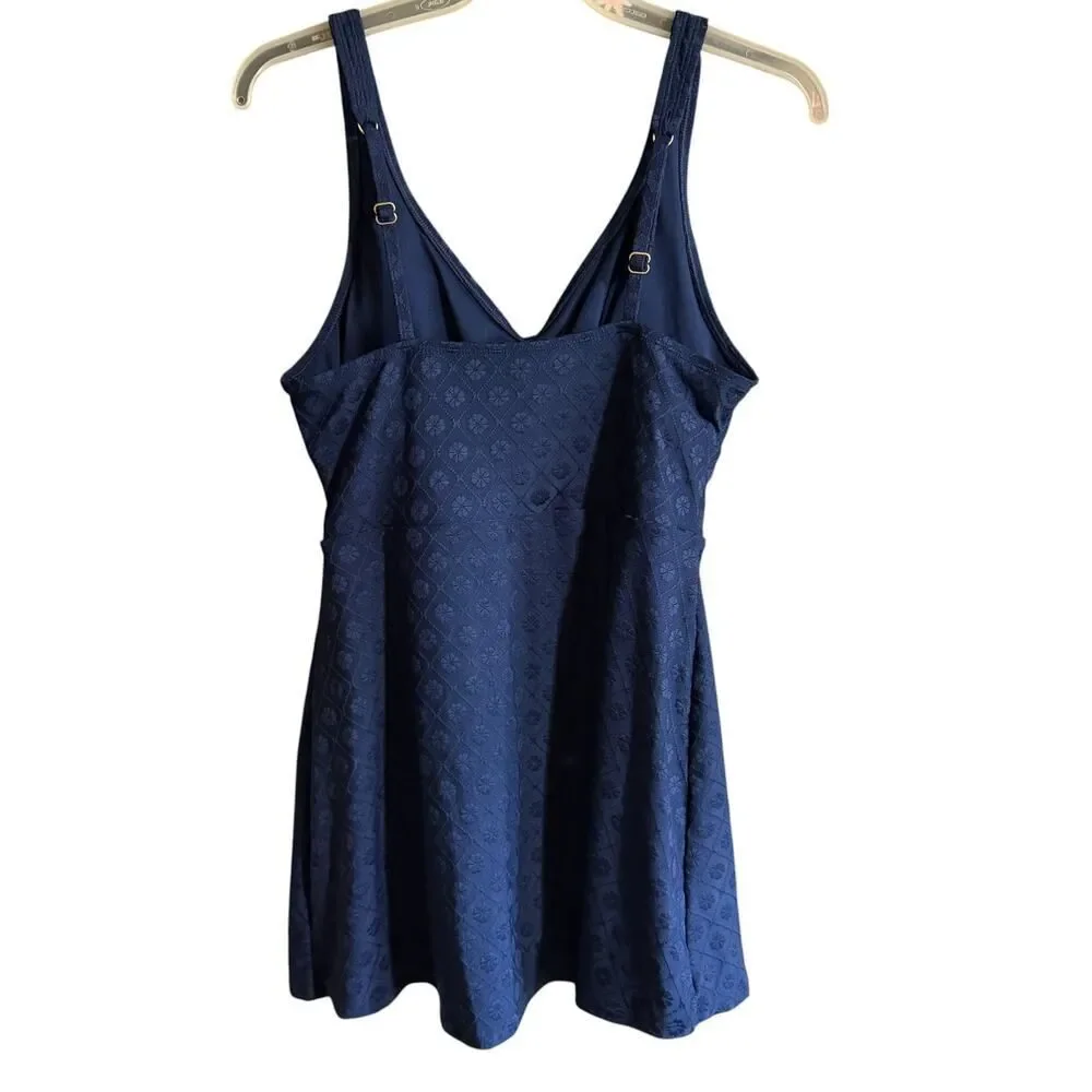Lands End Women's Shirred Jacquard Full Coverage Swim Dress Size Medium